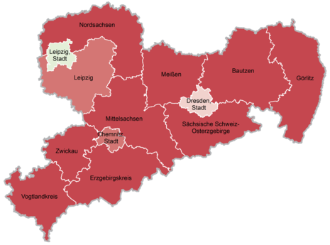 Karte des Freistaates Sachsen mit Kreisgrenzen