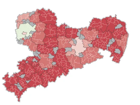Karte des Freistaates Sachsen mit Grenzen der Mittelbereiche