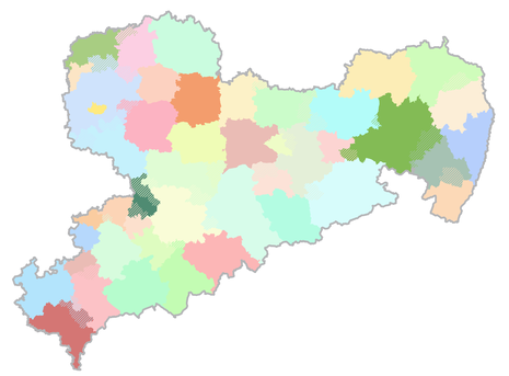 Dieses Vorschaubild zeigt eine Karte von Sachsen, unterteilt nach Mittelbereichen.