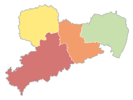 Dieses Vorschaubild zeigt eine Karte von Sachsen, unterteilt nach Planungsregionen.