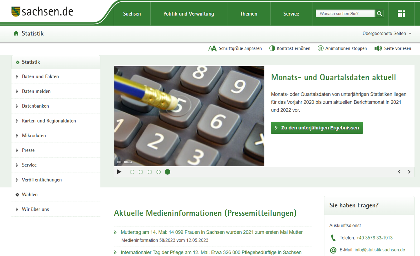 Dieses Bild zeigt einen Screenshot der Website www.statistik.sachsen.de.