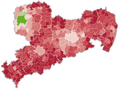 Dieses Vorschaubild zeigt eine Karte von Sachsen, unterteilt in die verschiedenen regionalen EInheiten.